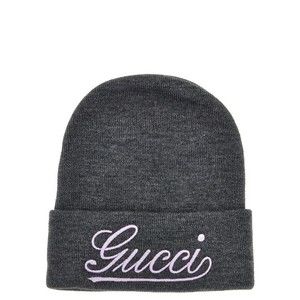 Gucci Wool Beanie With Front Embroidered Logo In Pastel Purple - NWT